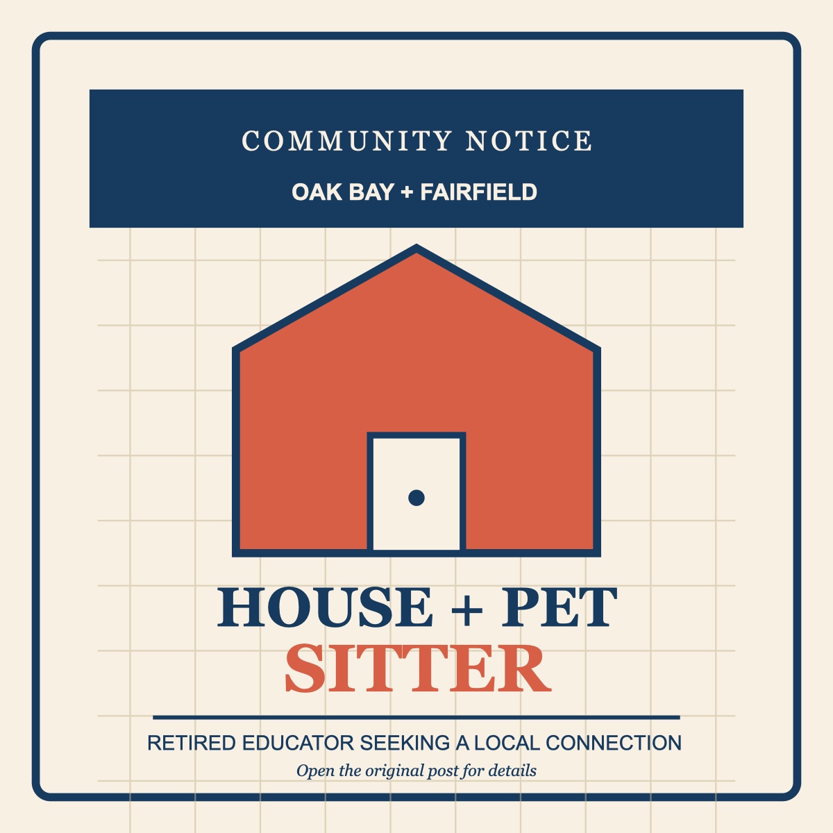 Designed house and pet sitter poster pinned to a cork board.