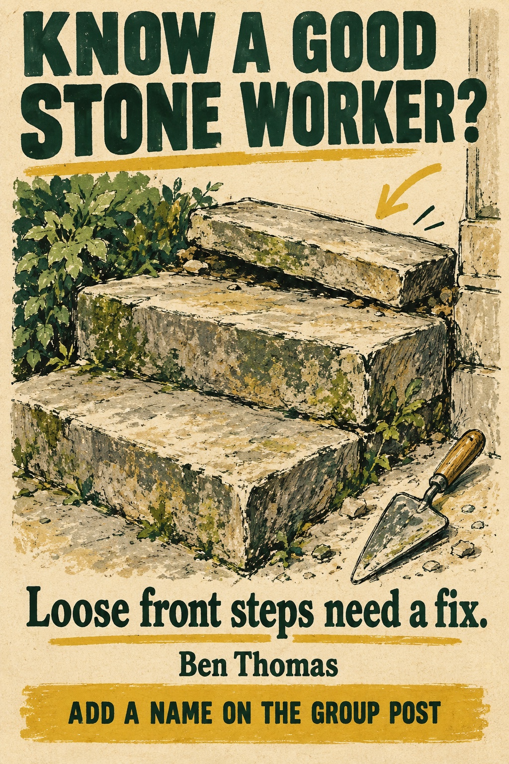 Notice: Know a good stonemason?