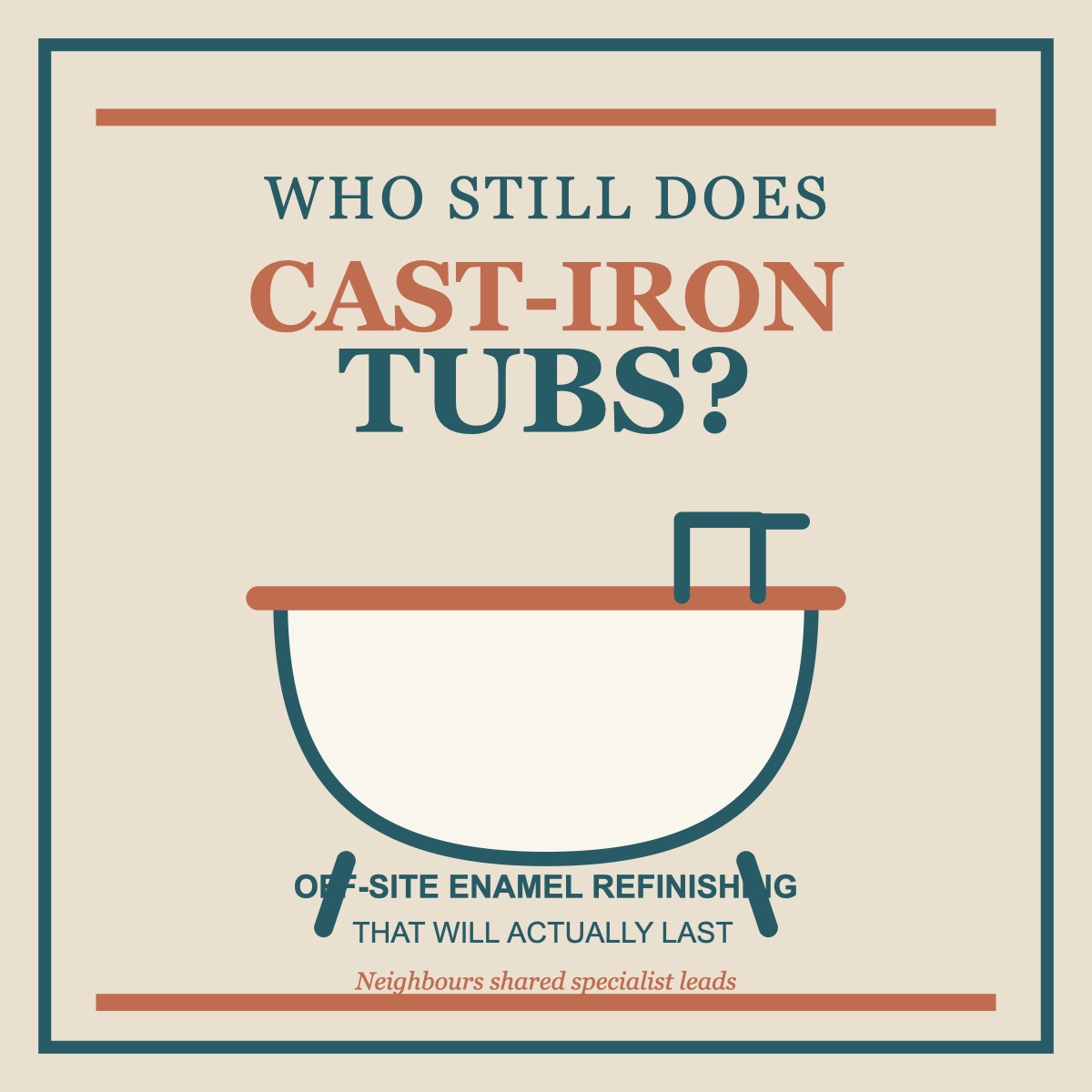 Designed cast-iron tub restoration poster pinned to a cork board.
